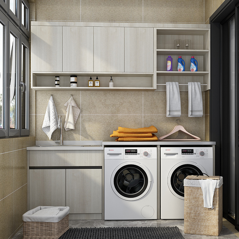 B2-橫排雙電器+吊柜（不銹鋼陽臺(tái)洗衣柜）