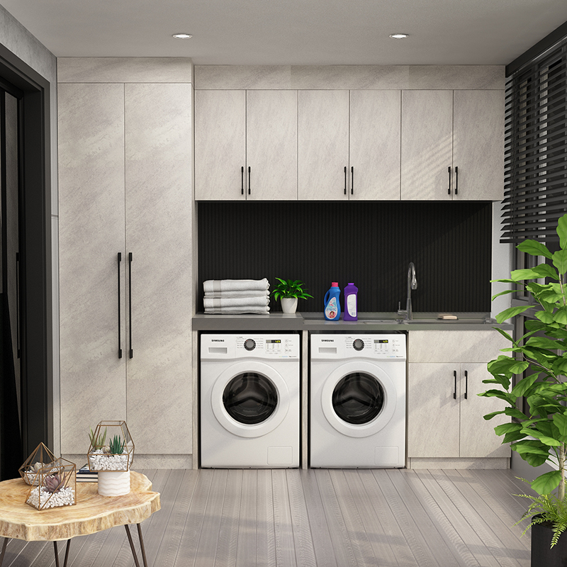 B3-橫排雙電器+吊柜+側(cè)柜（不銹鋼陽臺(tái)洗衣柜）